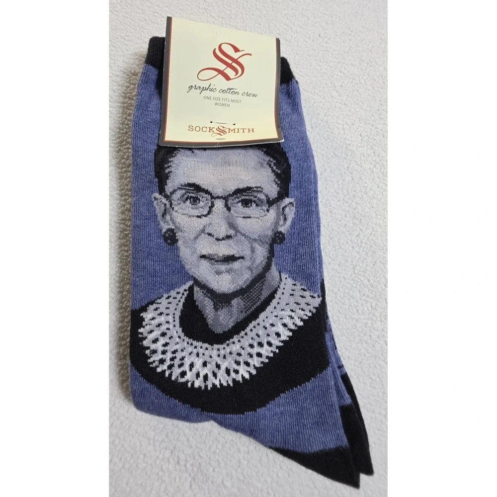 NEW Sock Smith Graphic Cotton Crew Socks One Size Women Blue Ruth Bader Ginsburg